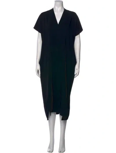 Pre-owned Roucha V-neck Midi Length Dress In Black