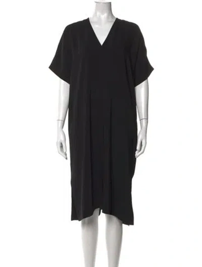 Pre-owned Roucha V-neck Midi Length Dress In Black
