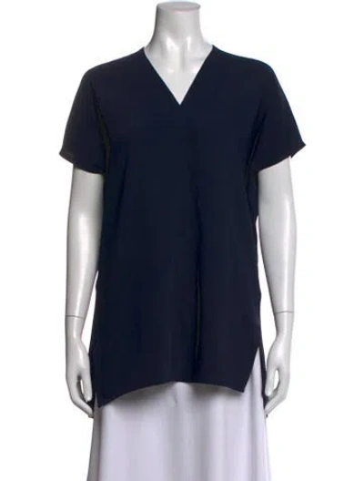 Pre-owned Roucha V-neck Short Sleeve Top In Blue