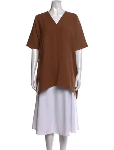 Pre-owned Roucha V-neck Short Sleeve Top In Brown
