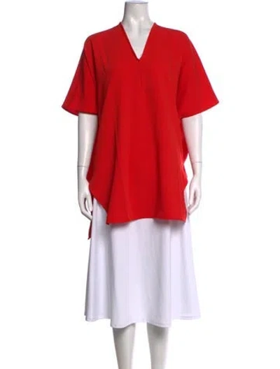 Pre-owned Roucha V-neck Short Sleeve Top In Red