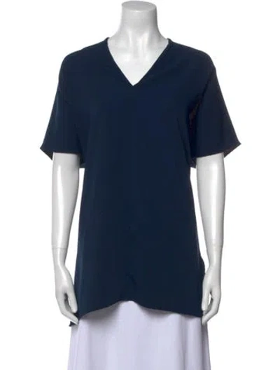 Pre-owned Roucha V-neck Short Sleeve T-shirt In Blue