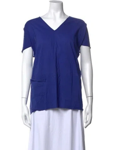 Pre-owned Roucha V-neck Short Sleeve T-shirt In Blue
