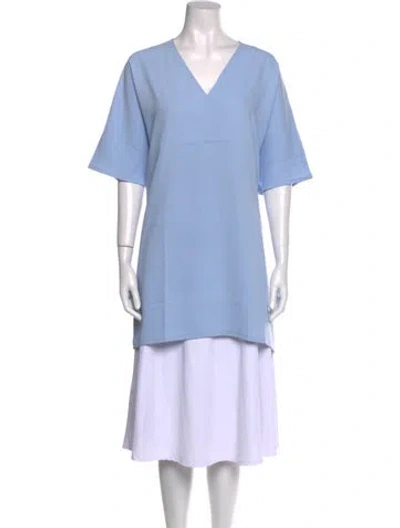 Pre-owned Roucha V-neck Short Sleeve Tunic In Blue