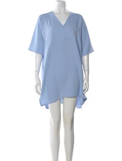 Pre-owned Roucha V-neck Short Sleeve Tunic In Blue