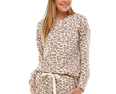 Roudelain Long Sleeve Henley Pajama Top In Animal Crystal Gray In Neutral