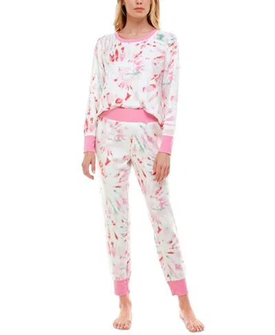 Roudelain Long Sleeve Top And Leggings Pajama Set In Rad Tie Dye White
