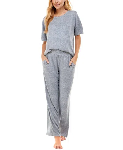 Roudelain Printed Henley Top & Matching Pants Pajama Set In Vintago Camo In Multi