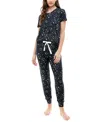 Roudelain Printed Short Sleeve Top & Jogger Pajama Set In Lucky Stars Black