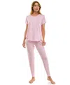 Roudelain Printed Short Sleeve Top & Jogger Pajama Set In Pink