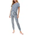 Roudelain Printed Short Sleeve Top & Jogger Pajama Set In Tradewinds
