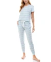Roudelain Scoop Neck T-shirt & Jogger Pants Pajama Set In Tubular Tie Dye Blue Fog