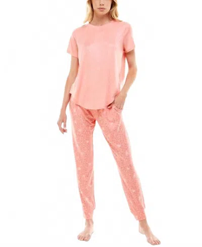 Roudelain Whisper Luxe Short Sleeve Top And Jogger Pants Set In Flamingo Pink Spacedyetidal