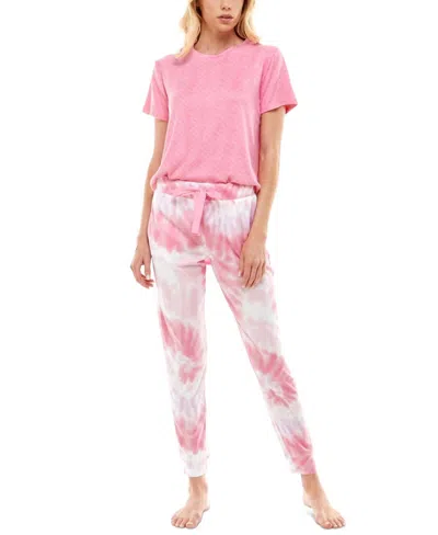 Roudelain Whisper Luxe Short Sleeve Top And Jogger Pants Set In Flamingo Pink Spacedyetidal In Multi