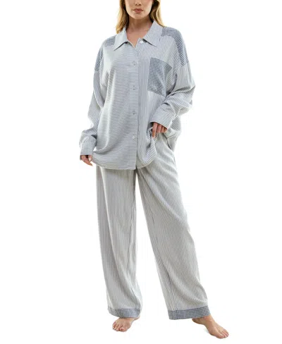 Roudelain Women's 2-pc. Brushed Flannel Striped Pajamas Set In Sandra Stripe