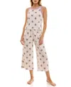 Roudelain Women's 2-piece Contrast Binding Sleeveless T-shirt And Pajama Set In Neutral