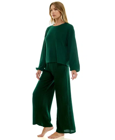 Roudelain Women's 2-piece Long-sleeve Sweatshirt And Wide-leg Pants Set In Green