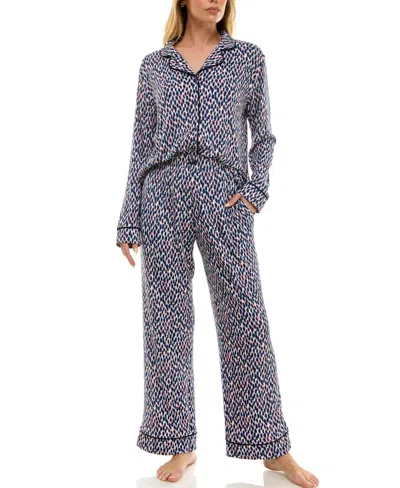 Roudelain Women's 2-piece Long Sleeve Top And Printed Pajama Set In Blue