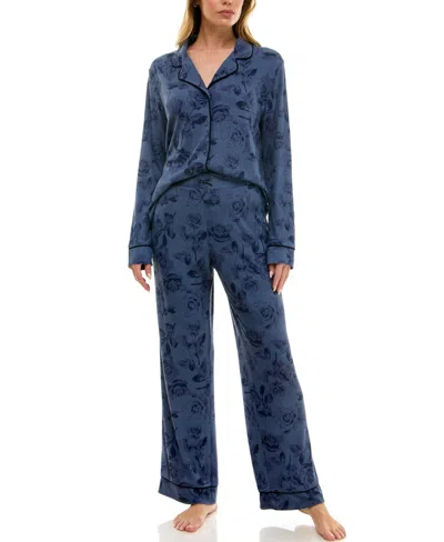 Roudelain Women's 2-piece Long Sleeve Top And Printed Pajama Set In Blue