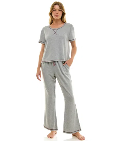 Roudelain Women's 2-piece Short Sleeve Top And Flare Pants Set In Gray