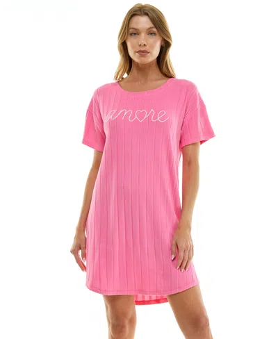 Roudelain Women's 34" Crew Neck Sleep Tee With Side Slits In Pink