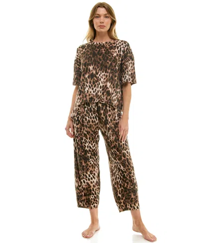 Roudelain Women's Boxy T-shirt And Barrel Leg Pants Set In Brown