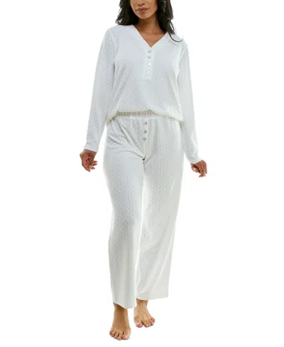 Roudelain Women's Cable-knit Wide-leg Pajama Set In Cloud Danc