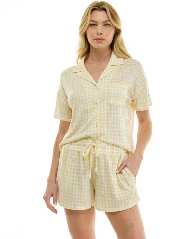 Roudelain Women's Collared Top And Pull-on Shorts, 2-piece Set In Yellow