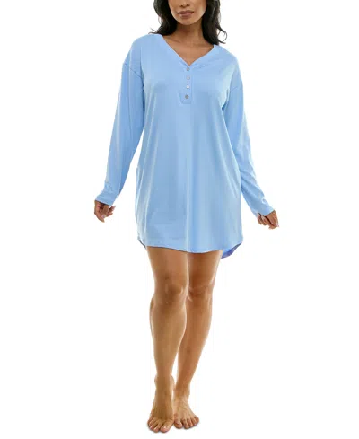Roudelain Women's Cozy Luxe Henley Sleep Dress In Chambray B