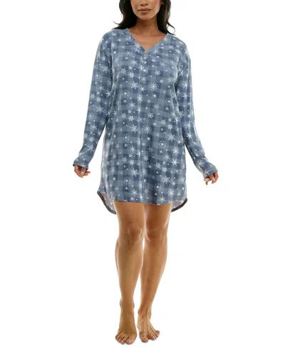 Roudelain Women's Cozy Luxe Henley Sleep Dress In Crystal Bu