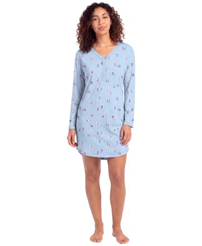 Roudelain Women's Cozy Luxe Long Sleeve V-neck Henley Sleep Shirt In Blue