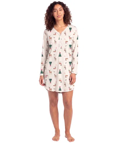 Roudelain Women's Cozy Luxe Long Sleeve V-neck Henley Sleep Shirt In Neutral