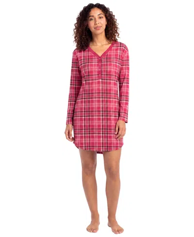 Roudelain Women's Cozy Luxe Long Sleeve V-neck Henley Sleep Shirt In Pink