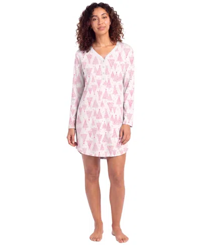 Roudelain Women's Cozy Luxe Long Sleeve V-neck Henley Sleep Shirt In Pink