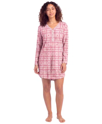 Roudelain Women's Cozy Luxe Long Sleeve V-neck Henley Sleep Shirt In Pink