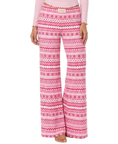 Roudelain Women's Cozy Luxe Open-leg Print Pants In Pink