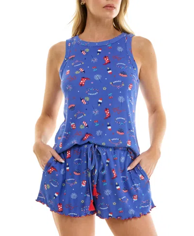 Roudelain Women's Crewneck Top And Pull-on Shorts, 2pc Set In Blue