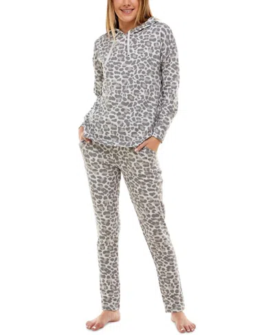 Roudelain Women's Drop Shoulder Hoodie And Slim Leg Pant Lounge Set In Animal Blurred Soft Silver In Multi