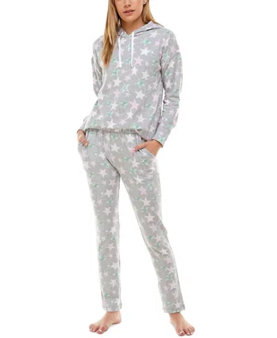 Roudelain Women's Drop Shoulder Hoodie And Slim Leg Pant Lounge Set In Star Bright Stars Soft Silver In Gray