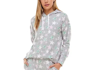 Roudelain Women's Drop Shoulder Hoodie Pajama Top In Star Bright Stars Soft Silver In Blue