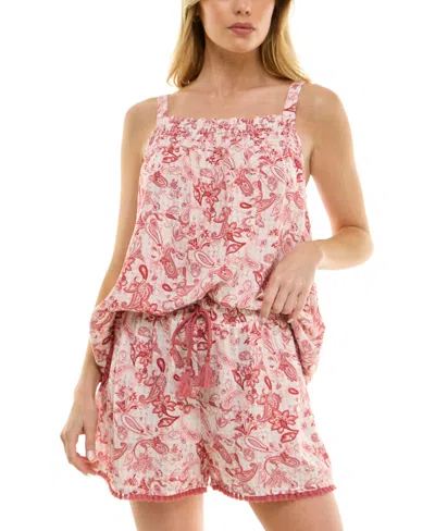 Roudelain Women's Flared Tank Top & Short Pajama Set In Pink