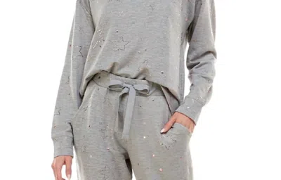 Roudelain Women's Foil-star-print Long Sleeve Pajama Top In Heather Gray