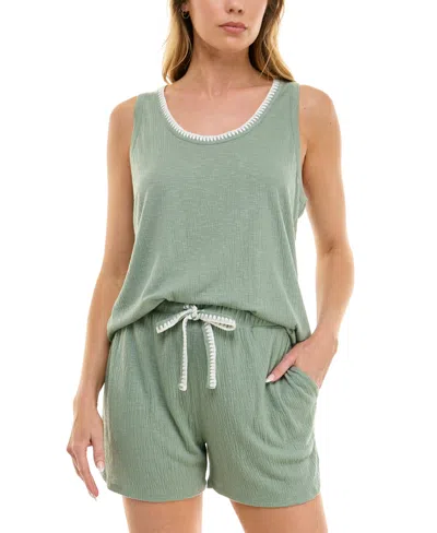 Roudelain Women's Gauze Tank Top & Short Pajama Set In Green
