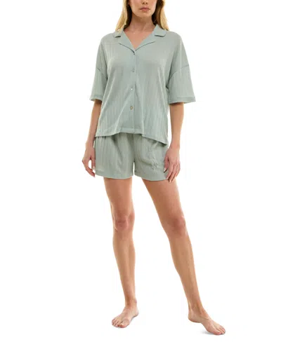 Roudelain Women's Knitted Gauze Short Pajama Set In Sage