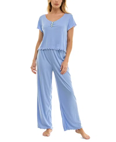 Roudelain Women's Lettuce-hem Pointelle Pajama Set In Serenity