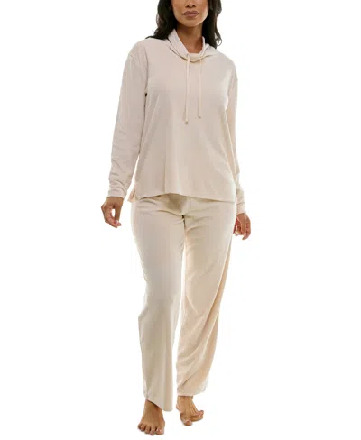 Roudelain Women's Long-sleeve Hooded Velour Pajama Set In Crystal Gr