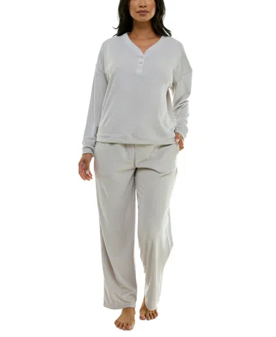 Roudelain Women's Long-sleeve Ribbed Velour Pajama Set In Vapor Blye
