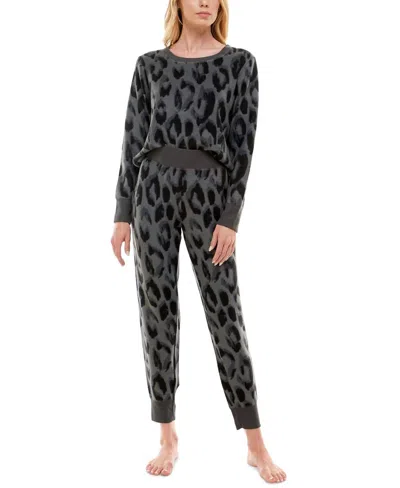 Roudelain Women's Long Sleeve Top And Leggings Pajama Set In Above Leopard Slatre Gray