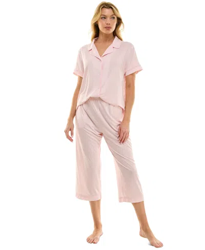 Roudelain Women's Notched-collar Cropped Pajama Set In Alex Alt Geo Sweet Lilac