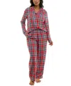 Roudelain Women's Notched-collar Flannel Pajama Set With Lurex In Harley Tar